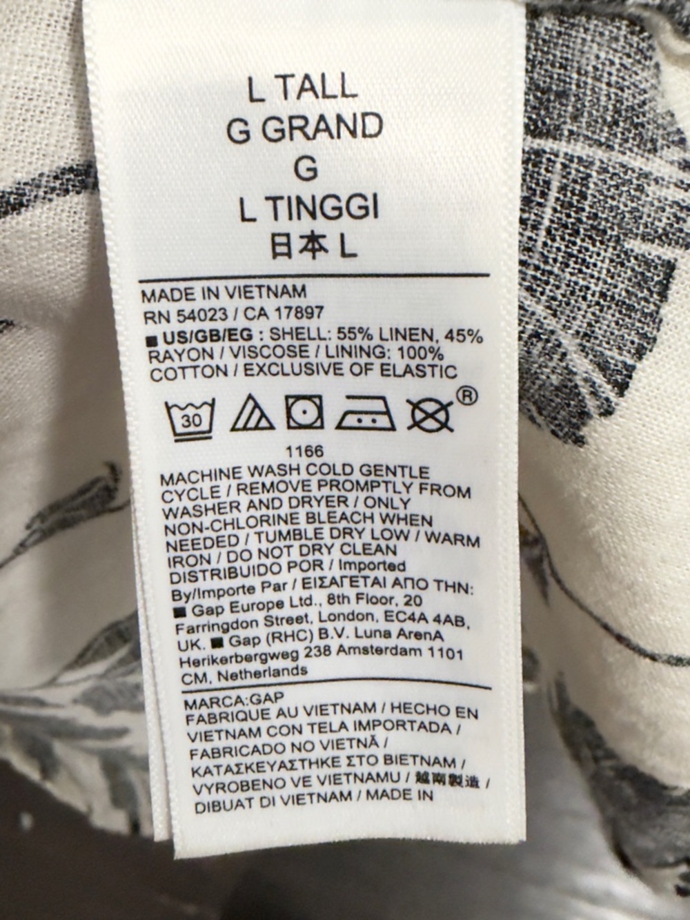 GAP Linen Blend Midi Dress L Tall Black White Floral Smocked Back Summer - Picture 5 of 5